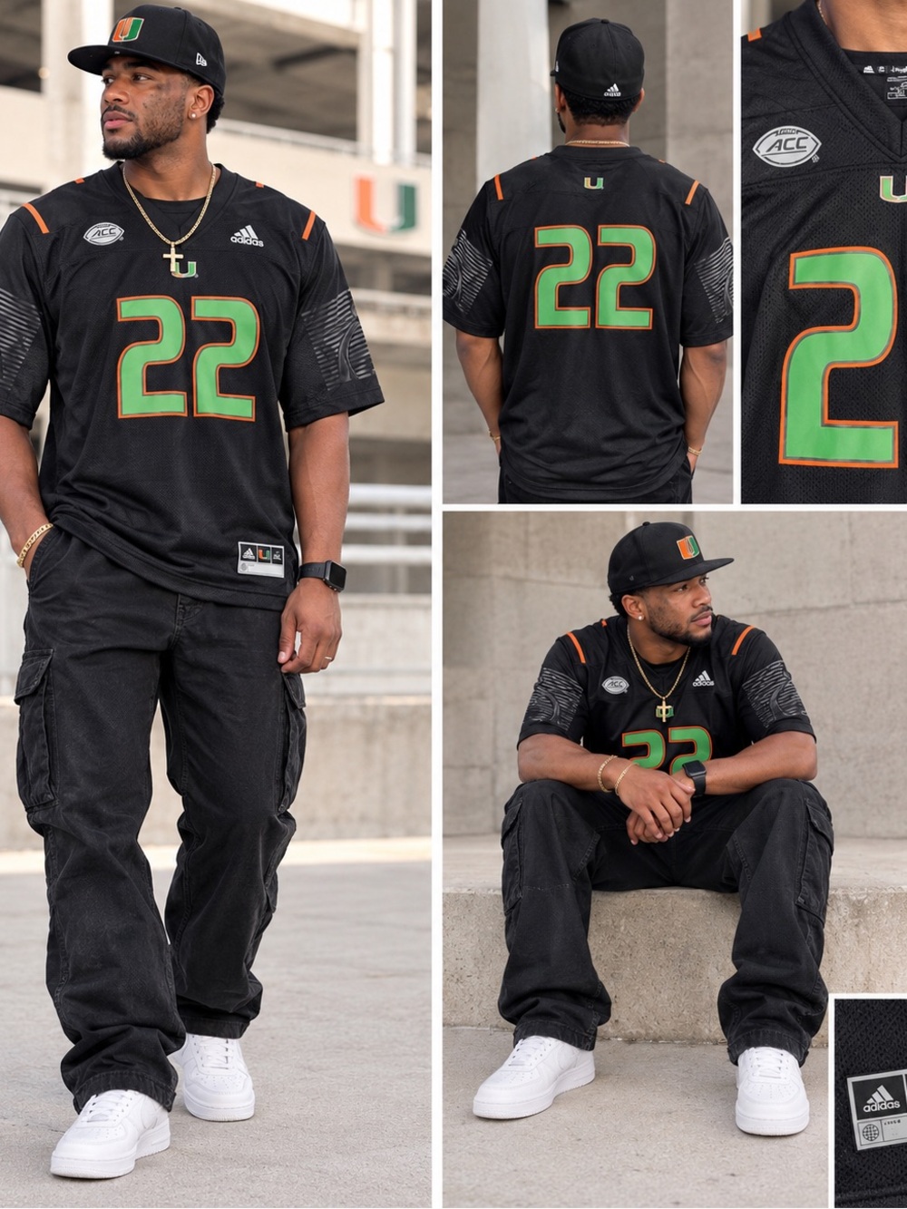 Adidas Miami Hurricanes NCAA Jersey Mens XXL Black Miami Nights Authentic #22